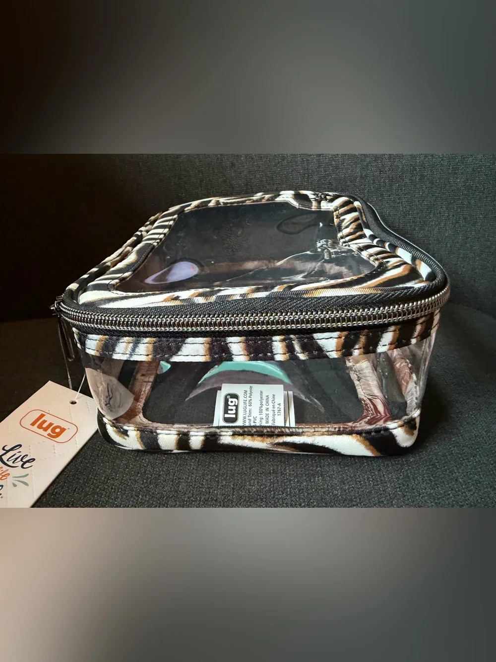 Lug Clear Zip Storage Pouch Bag – Zebra Sand (Black White Brown Animal)